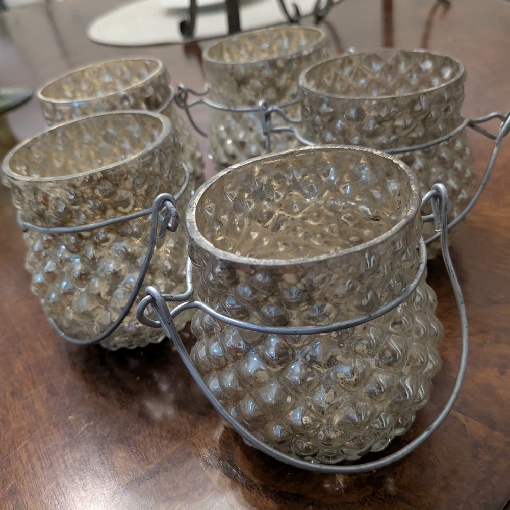 Elegant Silver Glass Votive Holders Set